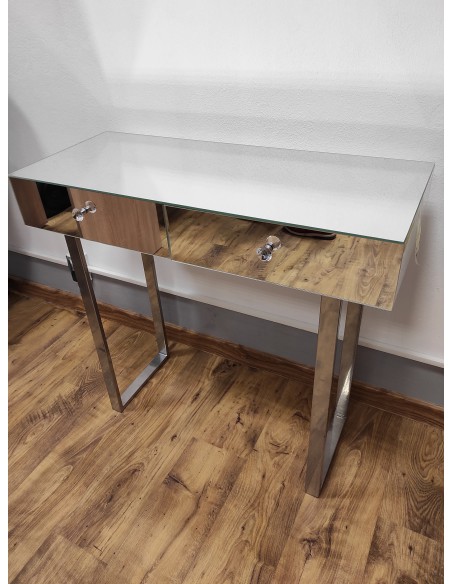 Toaletka konsola lustrzana z srebrnymi nóżkami glamour- TOALETKA SREBRNA