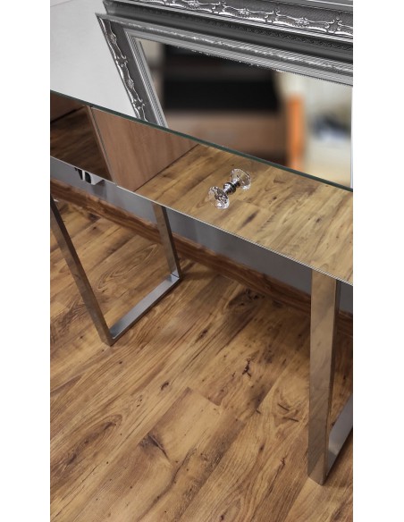 Toaletka konsola lustrzana z srebrnymi nóżkami glamour- TOALETKA SREBRNA