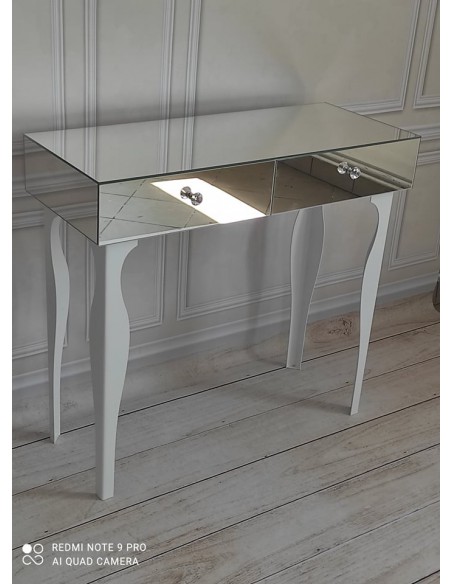 Toaletka konsola lustrzana z białymi nóżkami glamour - TOALETKA BIAŁA