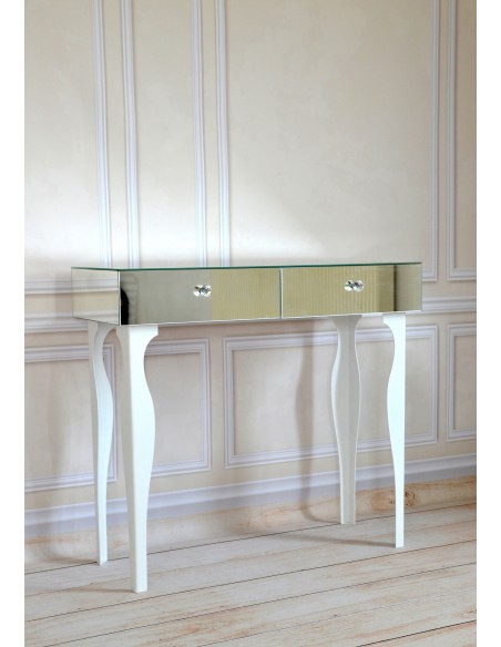 Toaletka konsola lustrzana z białymi nóżkami glamour - TOALETKA BIAŁA