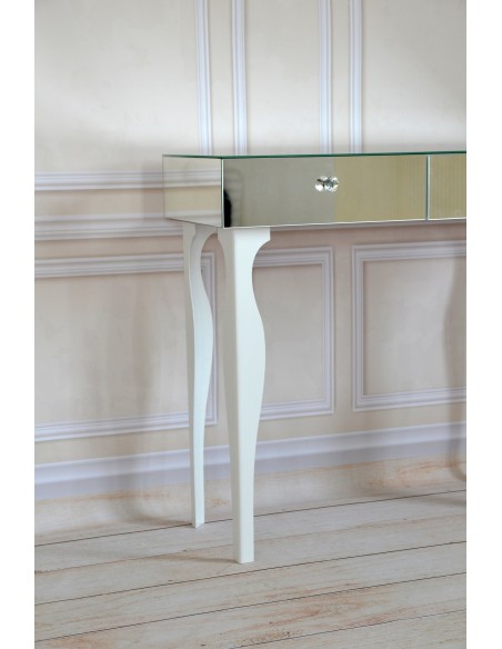 Toaletka konsola lustrzana z białymi nóżkami glamour - TOALETKA BIAŁA