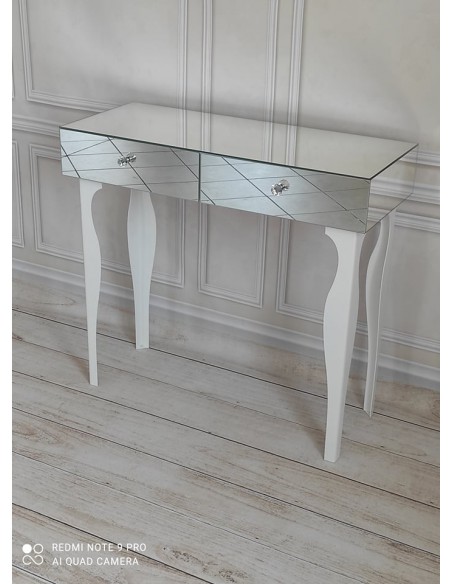 Toaletka konsola lustrzana z białymi nóżkami glamour - TOALETKA BIAŁA