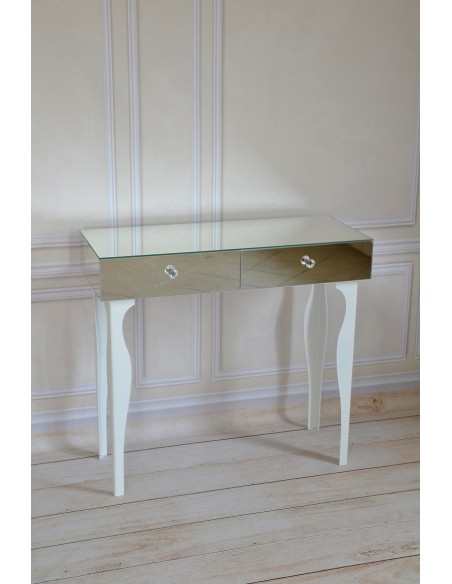 Toaletka konsola lustrzana z białymi nóżkami glamour - TOALETKA BIAŁA